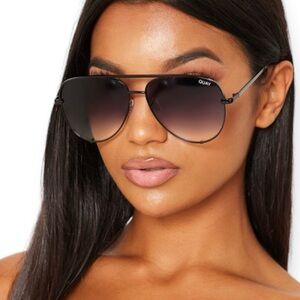 QUAY High Key Sunglasses Black Frame Black Gradient Lens Aviators Extra Large
